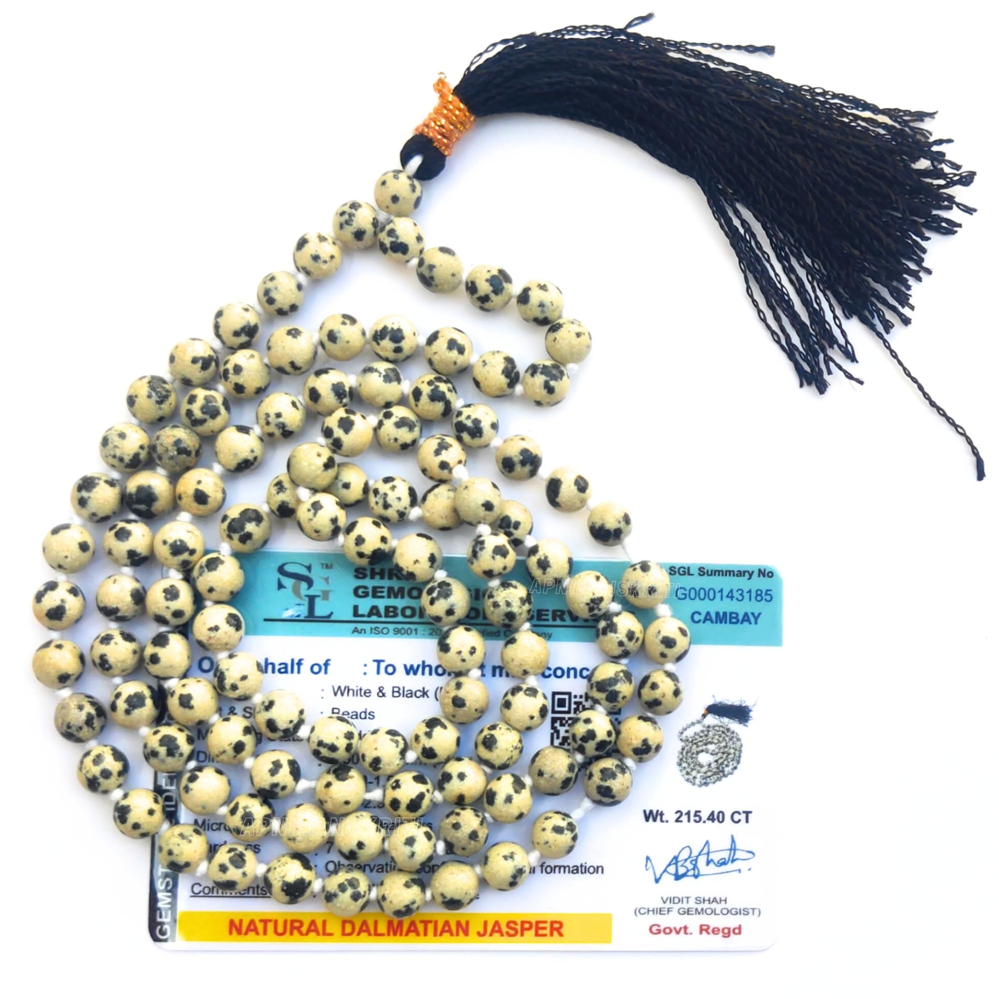 Apnisanskriti Premium Stone Mala for Men and Women (6mm, AAA Quality, Lab Certified, 108+1) - Natural Stone Beads Mala - Pack of 1