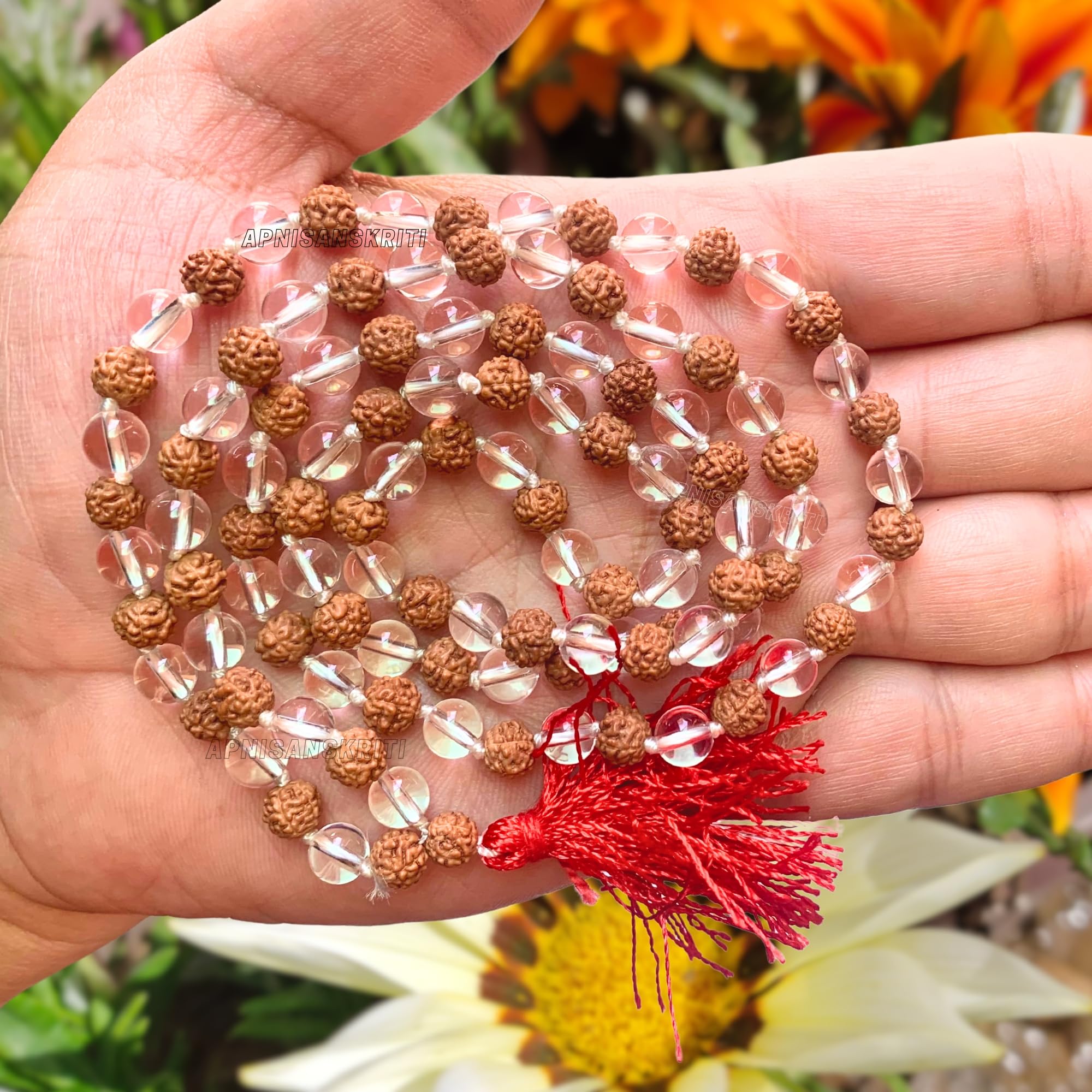 Apnisanskriti Certified Black Rudraksha and Spatic Beads Mala - Natural Beads for Men and Women