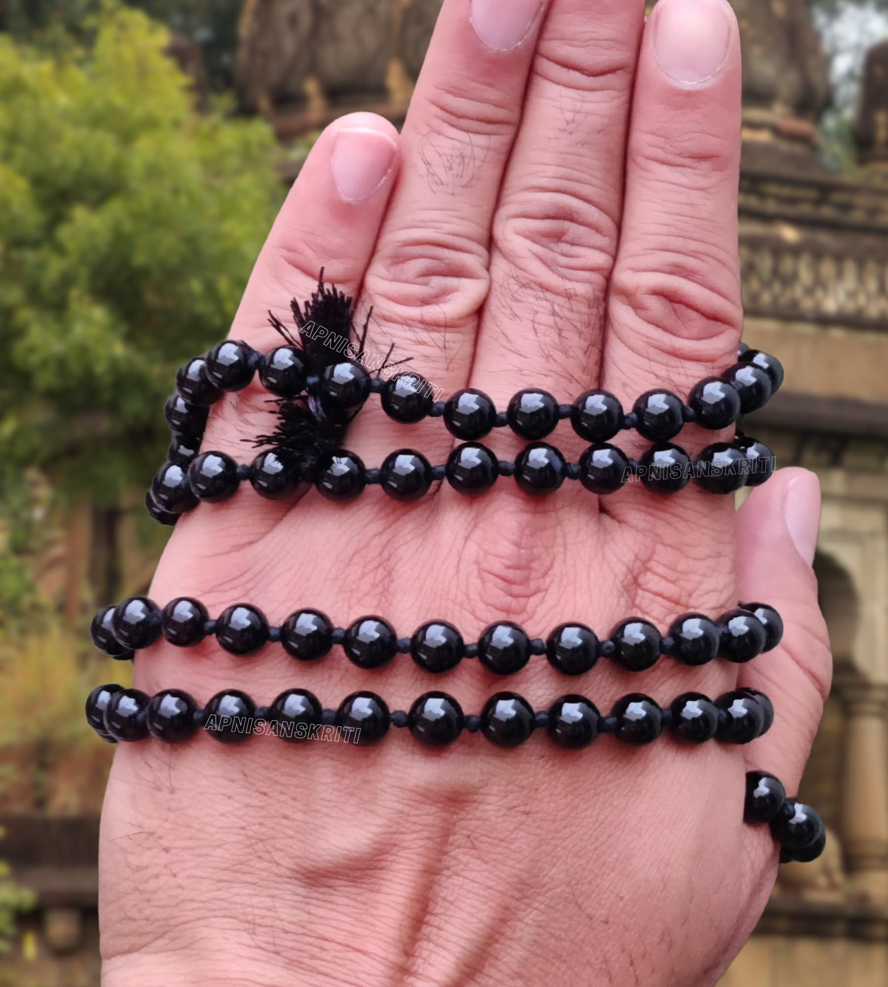 Apnisanskriti Premium 8mm Black Onyx Shine Mala - Elegant Beads for Strength and Spiritual Balance (Pack of 1)