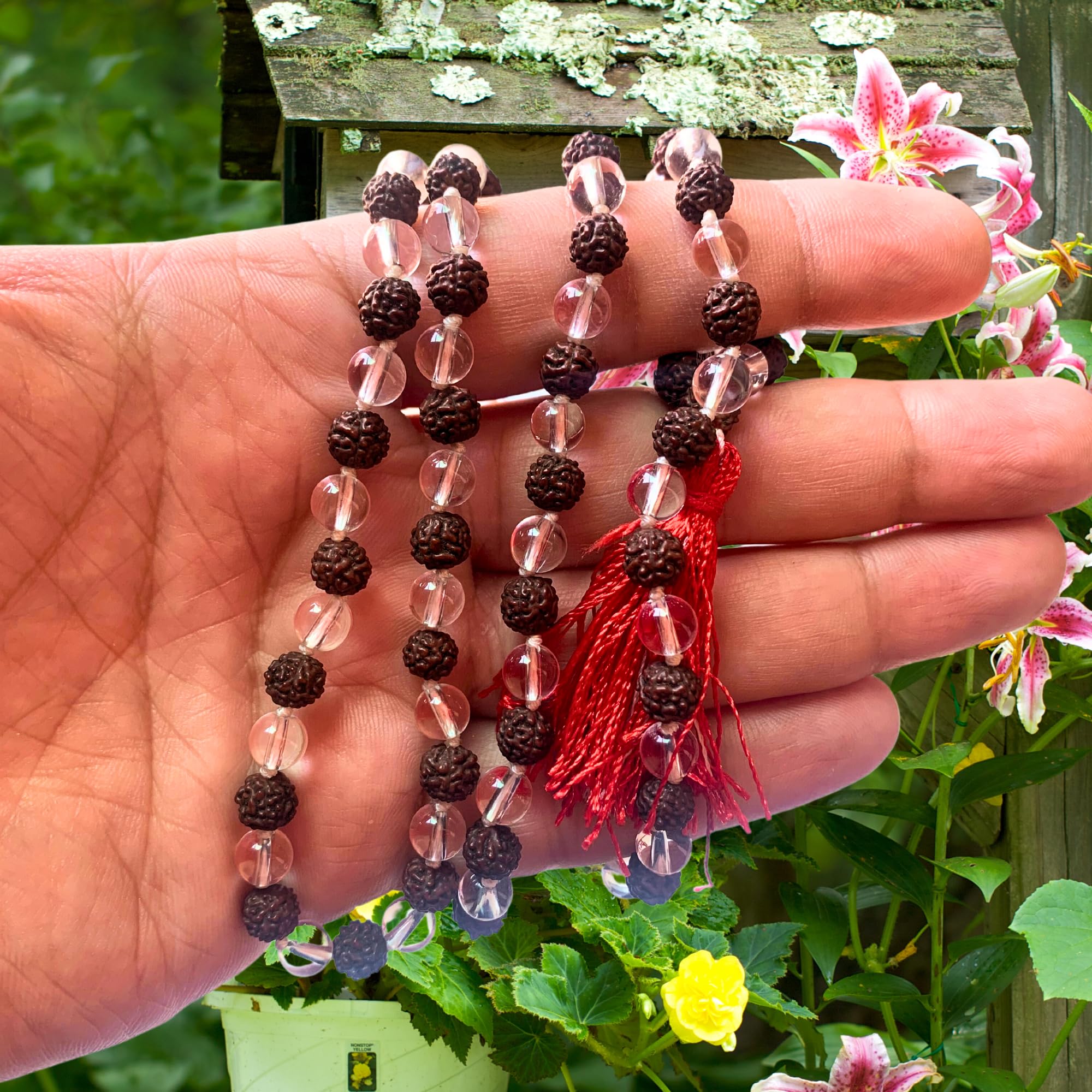 Apnisanskriti Certified Black Rudraksha and Spatic Beads Mala - Natural Beads for Men and Women