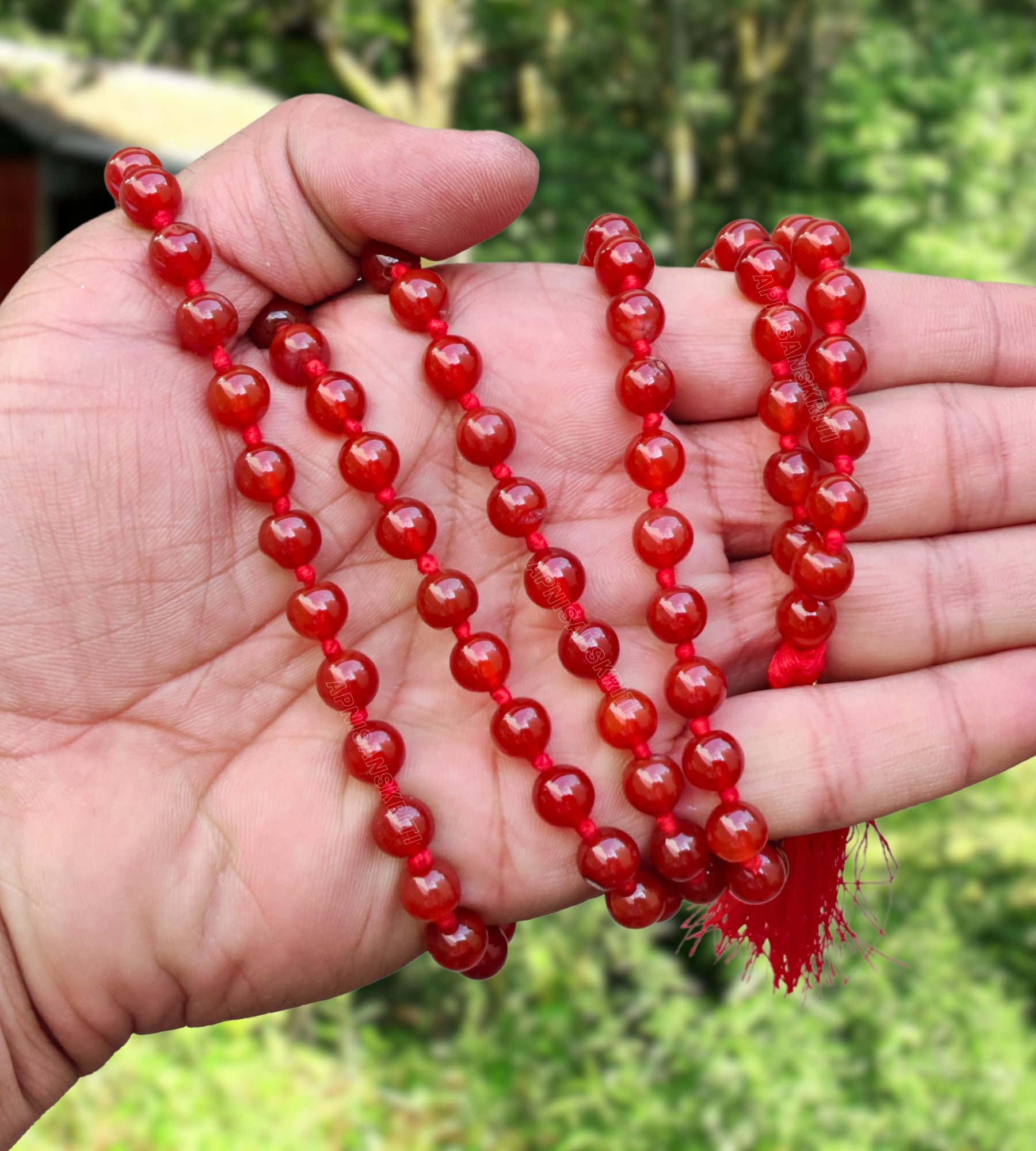 Apnisanskriti 8mm Red Onyx Mala - Strength and Stability in Spiritual Practice (Pack of 1)