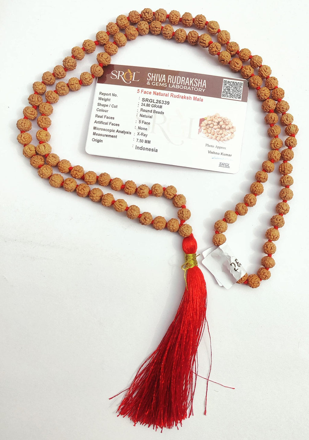 Apnisanskriti 5 Mukhi Chikni Pathri Rudraksha Mala For Men/Women Wearing (8mm, Lab Certified, Medium Bead Size, 108+1) - A+ Grade - 100% Natural Brown Rudraksh Beads - Pack Of 1
