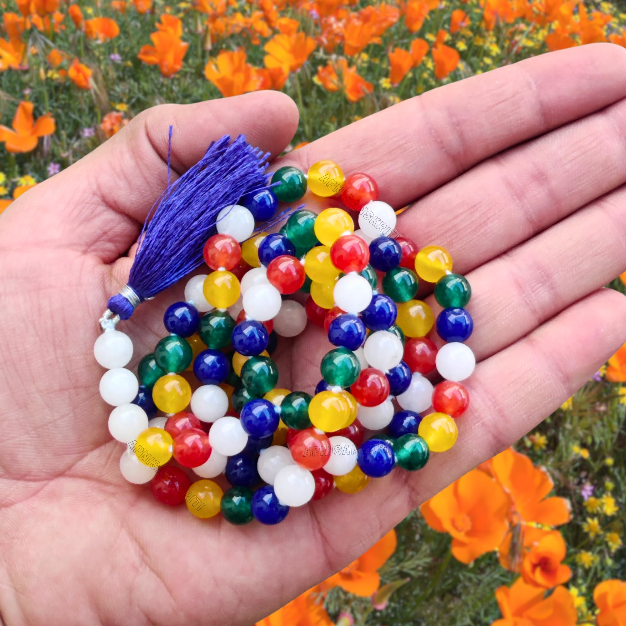 Apnisanskriti Premium Jain Jaap Mala 8mm - Traditional Prayer Beads for Meditation and Spiritual Practice (Pack of 1)