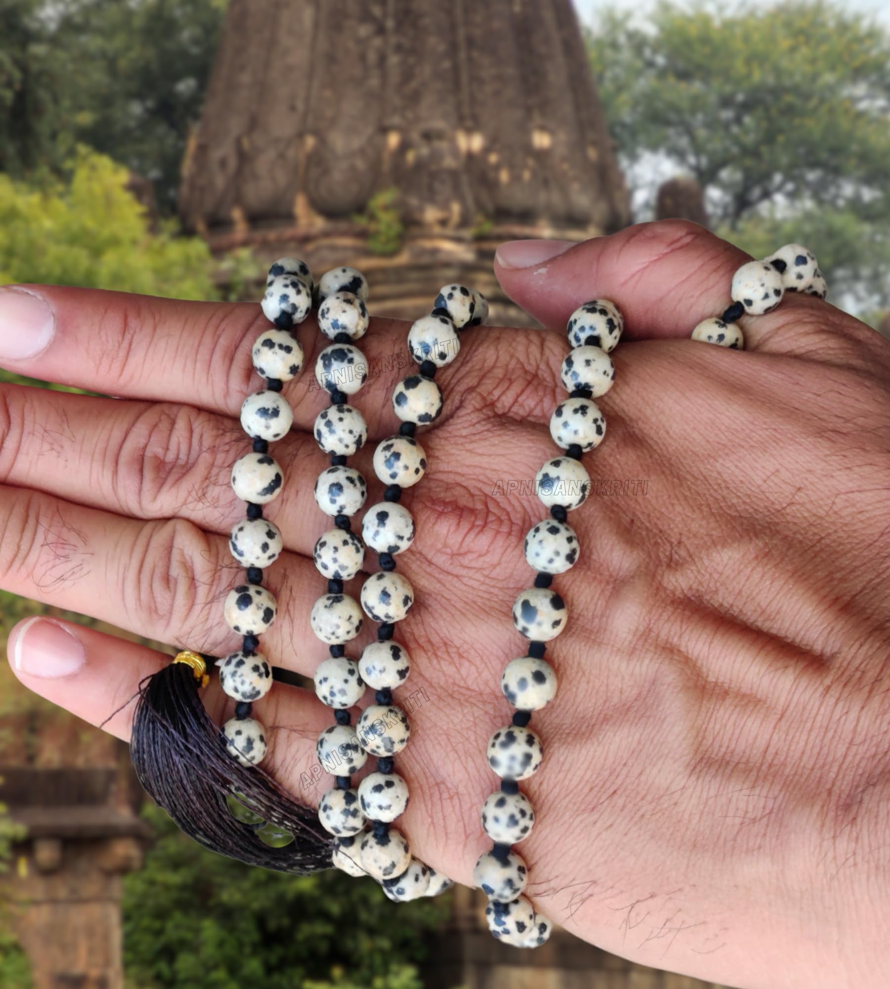 Apnisanskriti 8mm Dalmatian Jasper Mala - Grounding Beads for Joy and Spiritual Harmony (Pack of 1)