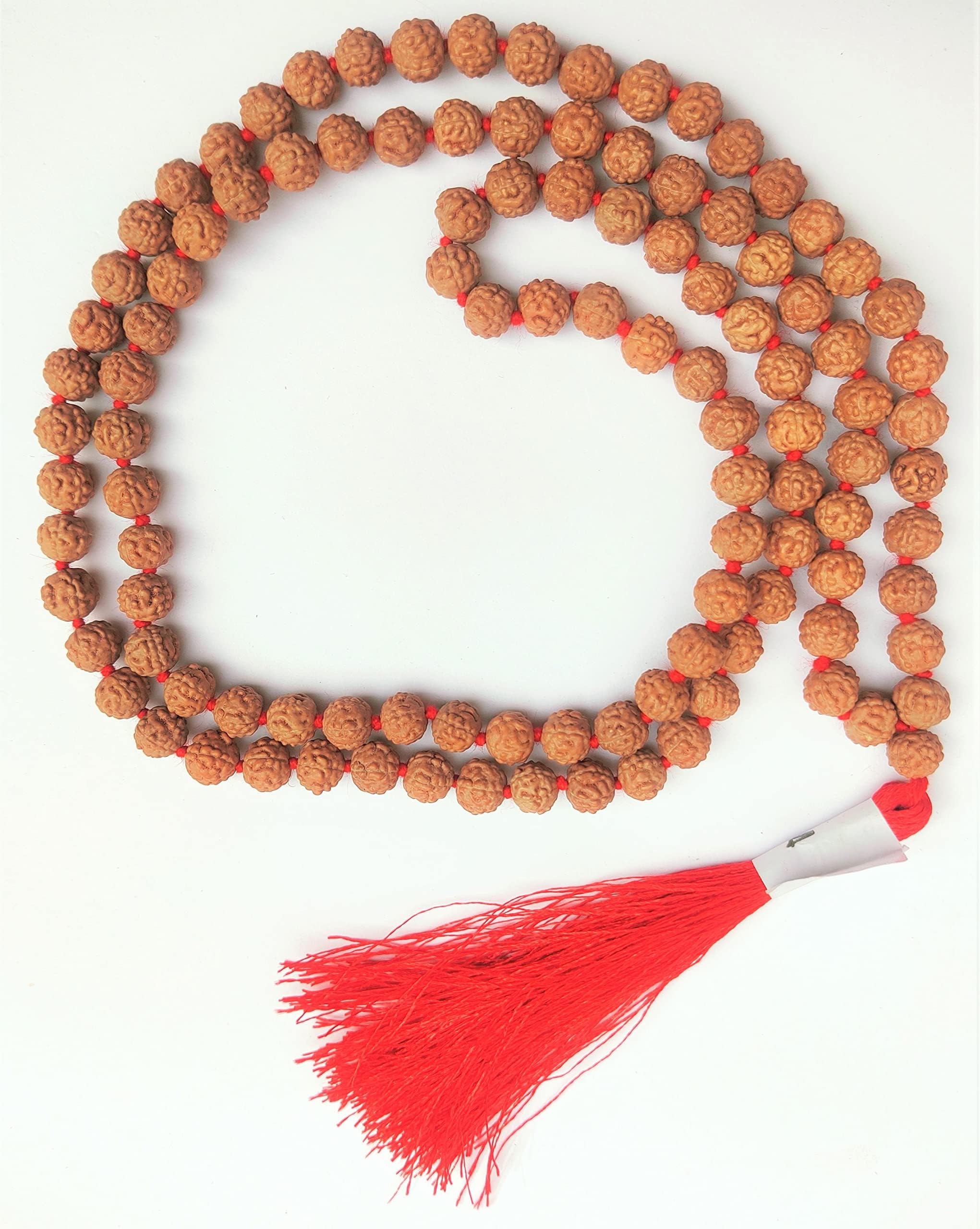 Apnisanskriti 5 Mukhi Chikni Pathri Rudraksha Mala For Men/Women Wearing (8mm, Lab Certified, Medium Bead Size, 108+1) - A+ Grade - 100% Natural Brown Rudraksh Beads - Pack Of 1