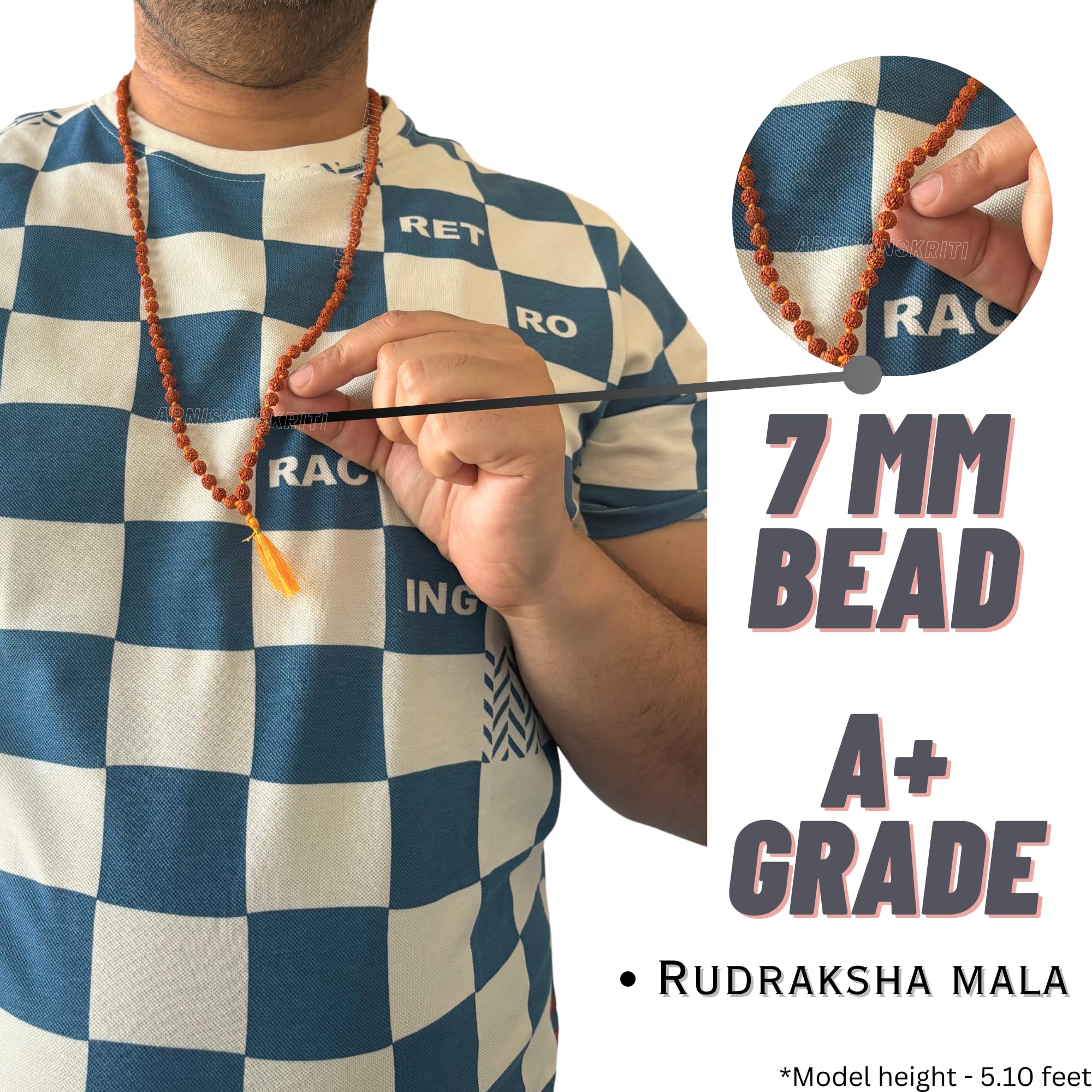 Apnisanskriti 5 Mukhi Rudraksha Mala for Men/Women Wearing (108+1, Lab Certified, Natural Brown Rudraksha Beads)