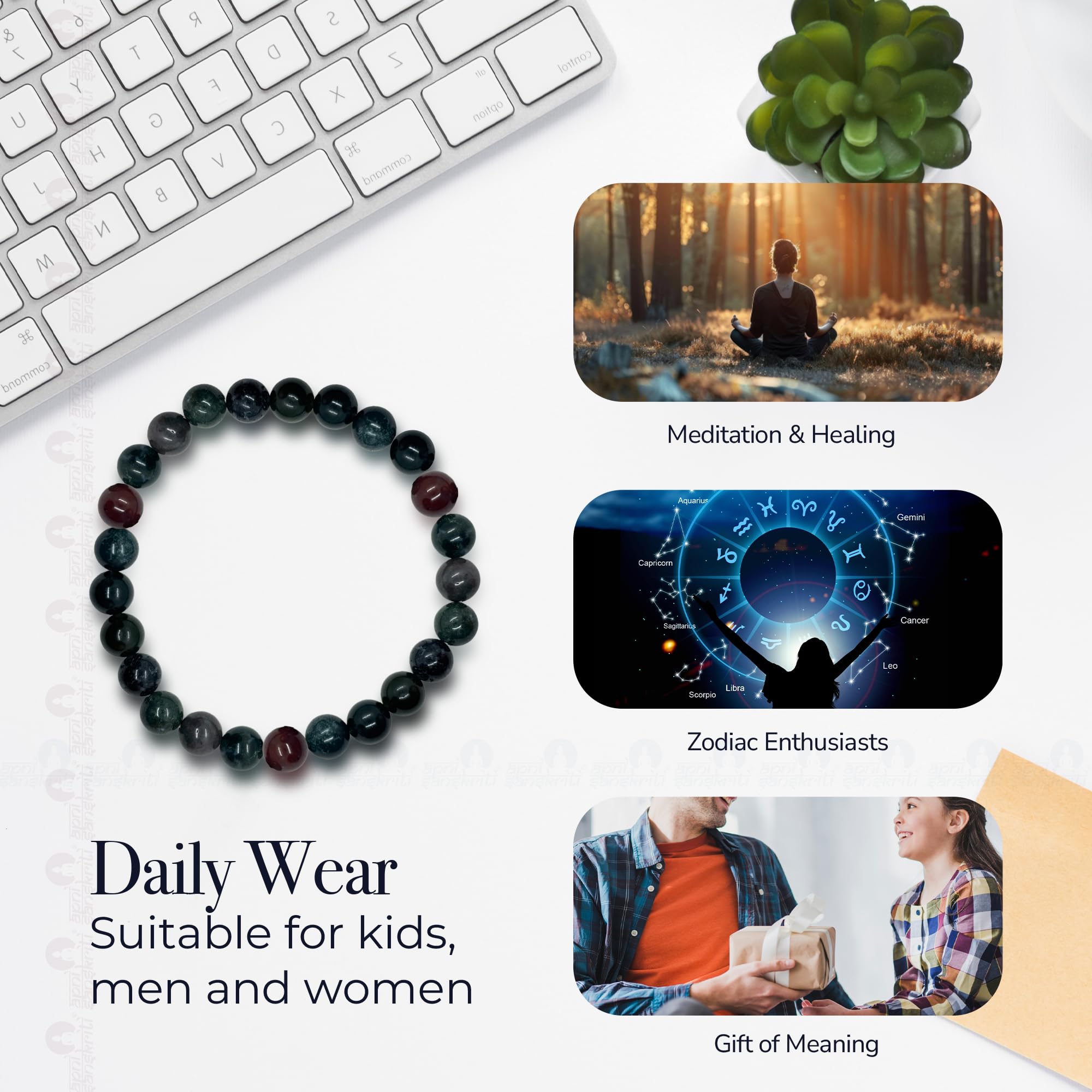 Apnisanskriti Certified Stone Bracelet (8mm) – Natural Reiki Feng Shui Round Gemstone – Free Size for Men & Women