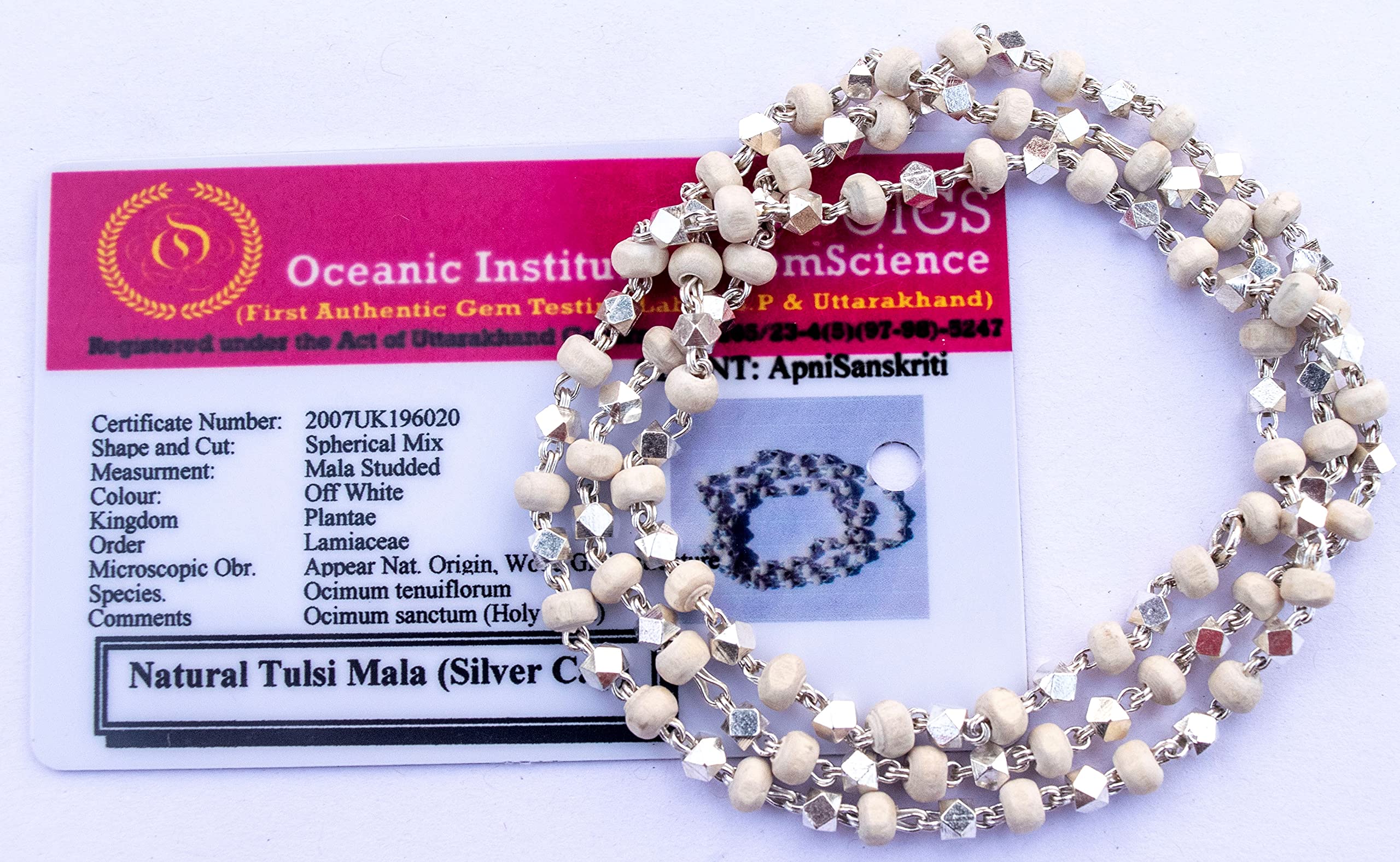 Apnisanskriti Black & White Tulsi Mala in Silver Designer Caps - Special Edition Big Size - Natural White Tulsi Beads - Pure Silver