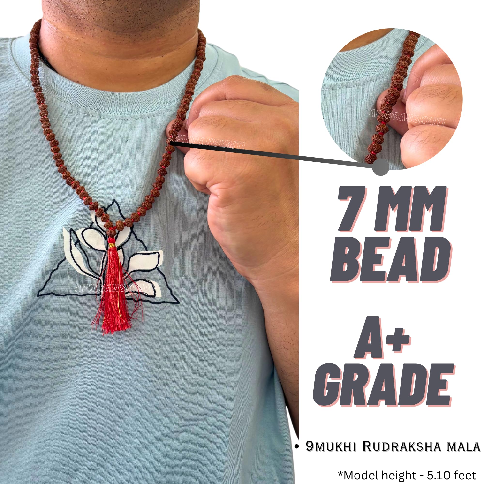 Apnisanskriti 2-10 Mukhi Rudraksha Beads Mala (108 Beads, Lab Certified) - Natural Rudraksha Beads - Pack of 1