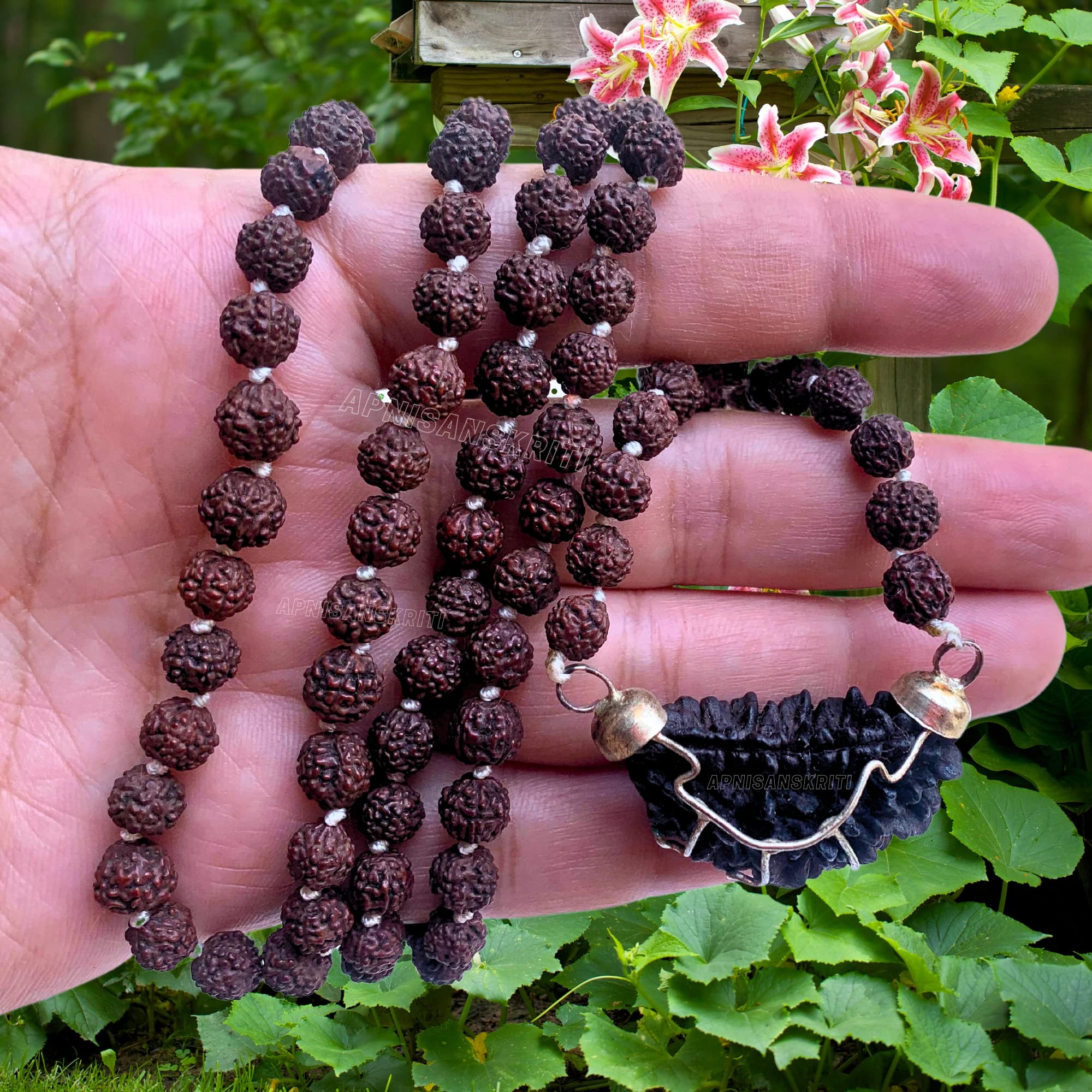 Apnisanskriti Ek Mukhi Black Rudraksha with Rudraksha Mala (7mm, 108+1 Beads, Lab Certified) - Natural Rudraksha Beads -Pack of 1