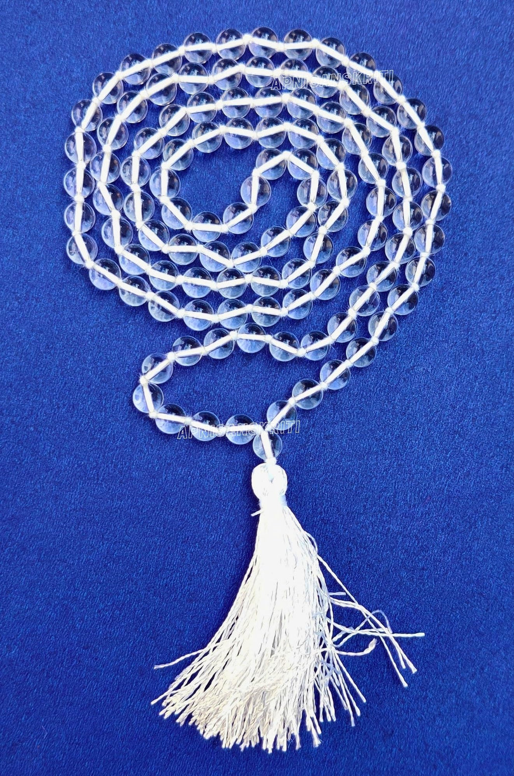 Apnisanskriti 6mm Sphatik Mala with Tussle (108+1 Beads) | Natural & Lab Certified | Spadigam Malai | Crystal Jaap Mala for Pooja and Wearing (24 inch)