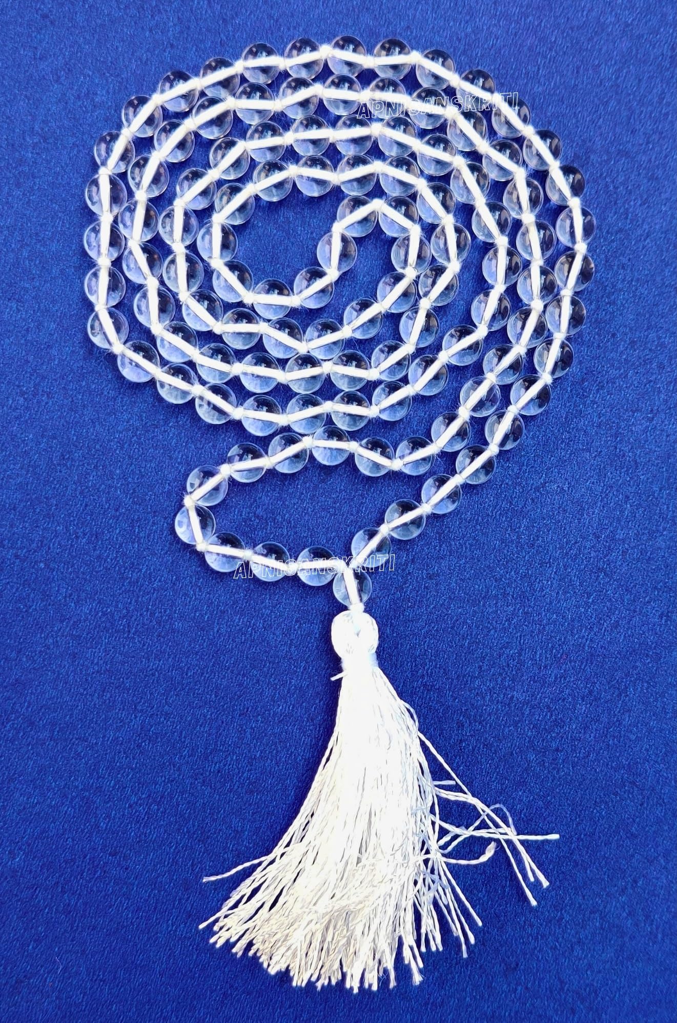 Apnisanskriti 6mm Sphatik Mala with Tussle (108+1 Beads) | Natural & Lab Certified | Spadigam Malai | Crystal Jaap Mala for Pooja and Wearing (24 inch)