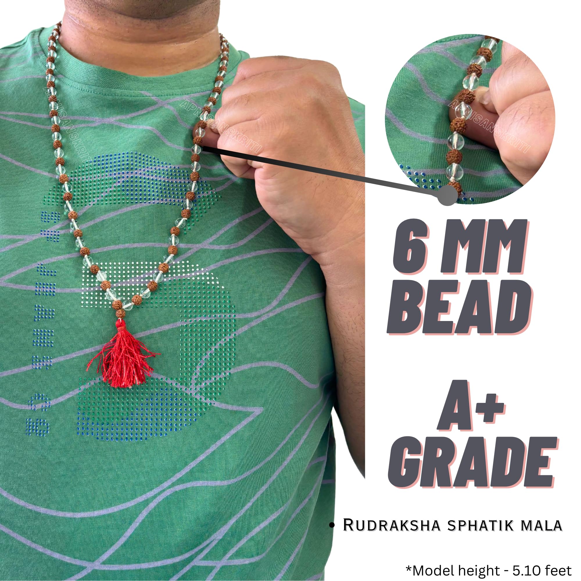 Apnisanskriti Certified Black Rudraksha and Spatic Beads Mala - Natural Beads for Men and Women